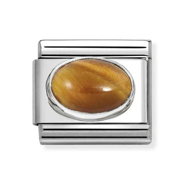 Nomination Composable Classic Link Oval Tigers Eye Stone in Steel and 925 Silver