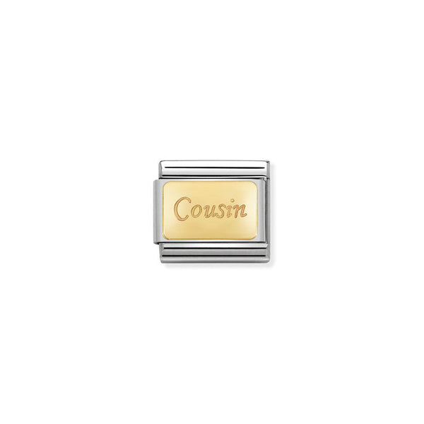 Nomination Composable Classic Link Engraved Signs Cousin in Stainless Steel with 18k Gold