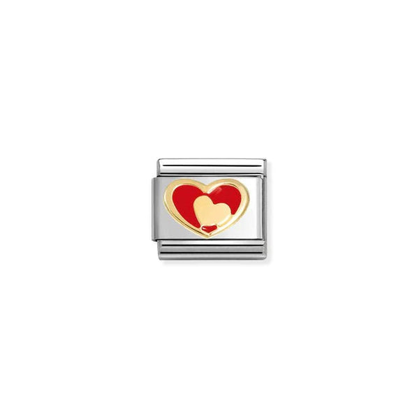 Nomination Composable Classic LOVE 2 RED HEART in Stainless Steel, Enamel and Bonded Yellow Gold