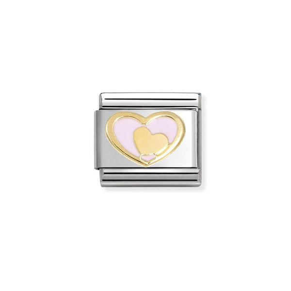 Nomination Composable Classic LOVE 2 PINK HEART in Stainless Steel, Enamel and Bonded Yellow Gold