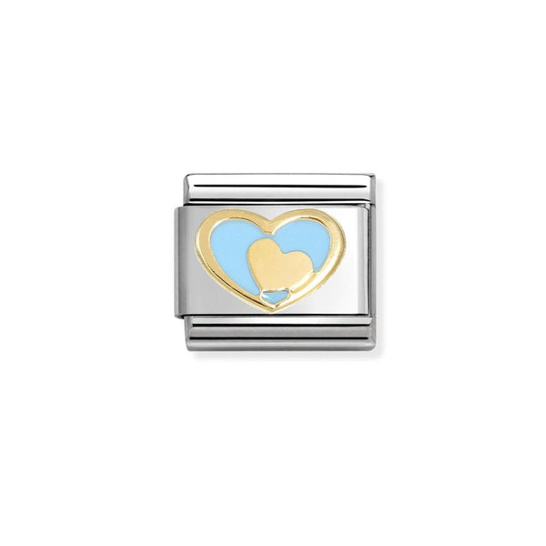 Nomination Composable Classic LOVE 2 BLUE HEART in Stainless Steel, Enamel and Bonded Yellow Gold