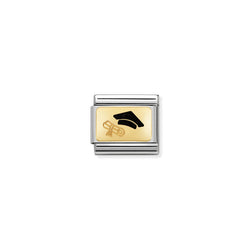 Nomination Composable Classic Link Plates Diploma in Steel Enamel and 18k Gold