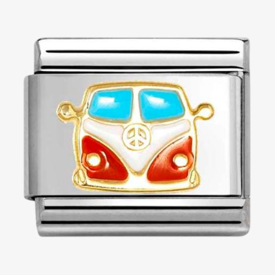 Nomination Composable Classic SYMBOLS Red and White Campervan in Steel, Enamel and 18k Gold