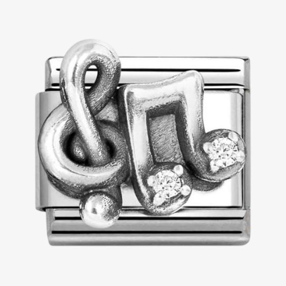 Nomination Composable Classic Link Symbols Treb Clef and Music Note in Steel, Cubic Zirconia and Silver 925