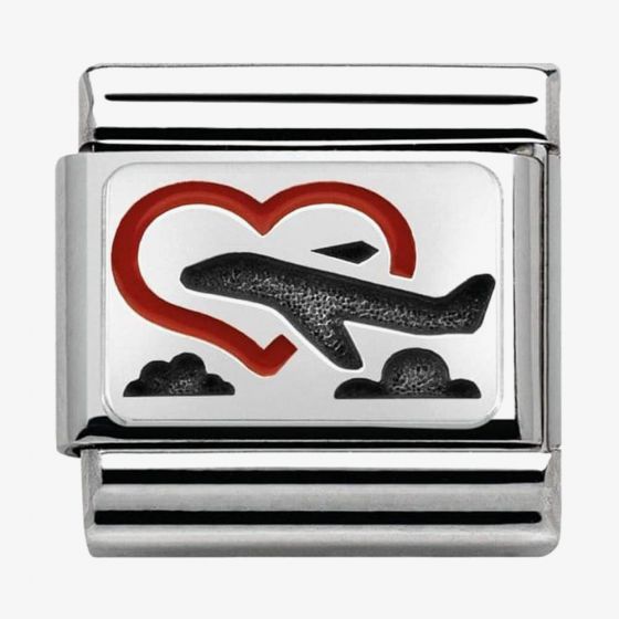 Nomination Composable Classic Link OXIDIZED PLATES HEART WITH PLANE in Steel Enamel and 925 Silver