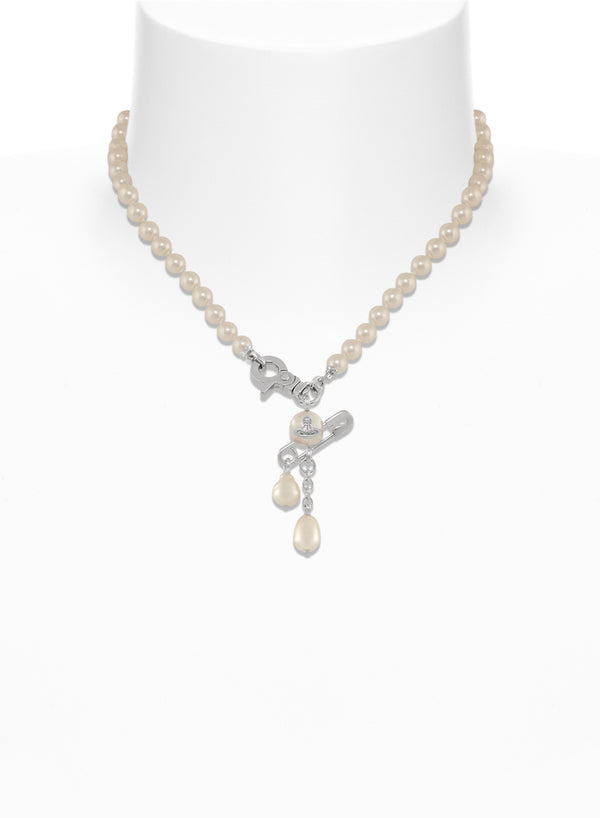 Vivienne Westwood Claude Small Pearl Necklace Platinum Plated