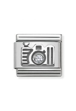 Nomination Composable Classic Link SYMBOLS Camera in Stainless Steel Silver 925 and Zirconia