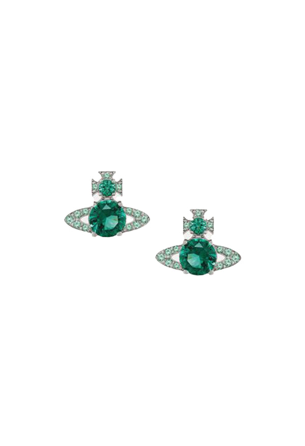 Vivienne Westwood Ismene Green CZ Earrings Platinum Plated