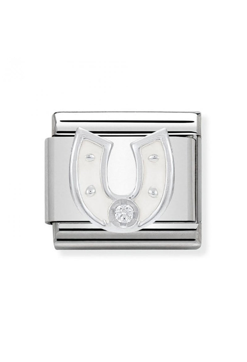 Nomination Composable Classic Link SYMBOLS White Horseshoe in Stainless Steel, Enamel, Cubic Zirconia & 925 Silver