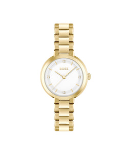 BOSS Ladies Sena Silver Dial Bracelet Watch Gold Plated