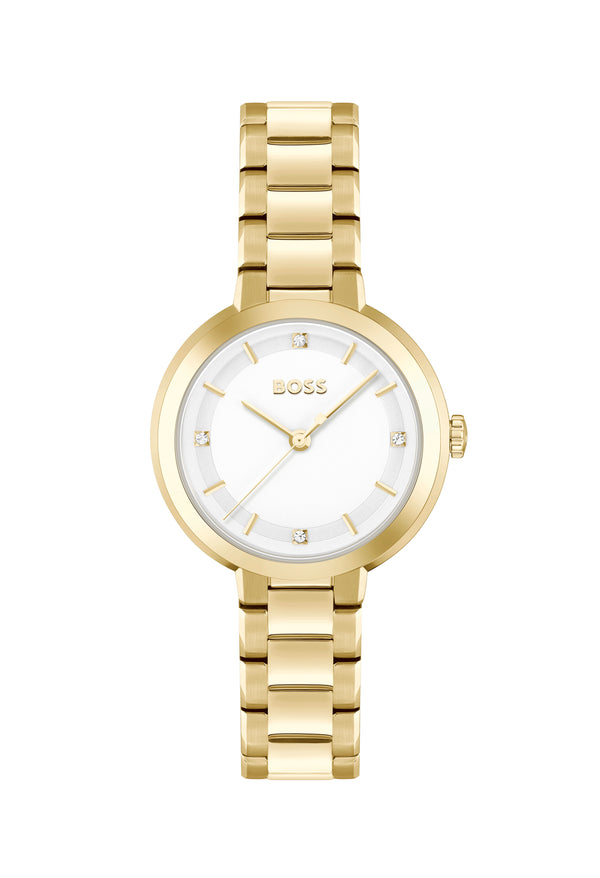 BOSS Ladies Sena Silver Dial Bracelet Watch Gold Plated