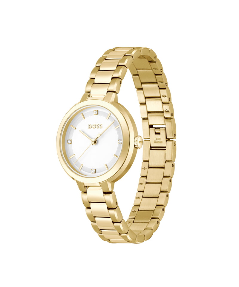 BOSS Ladies Sena Silver Dial Bracelet Watch Gold Plated