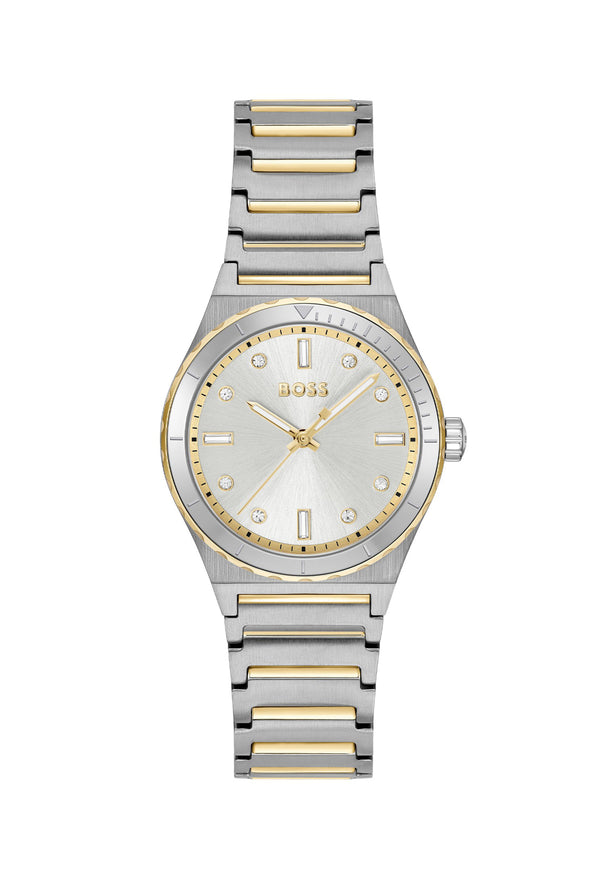 BOSS Ladies Candor Sport Silver Crystal Dial Bracelet Watch Stainless Steel/Gold Plated