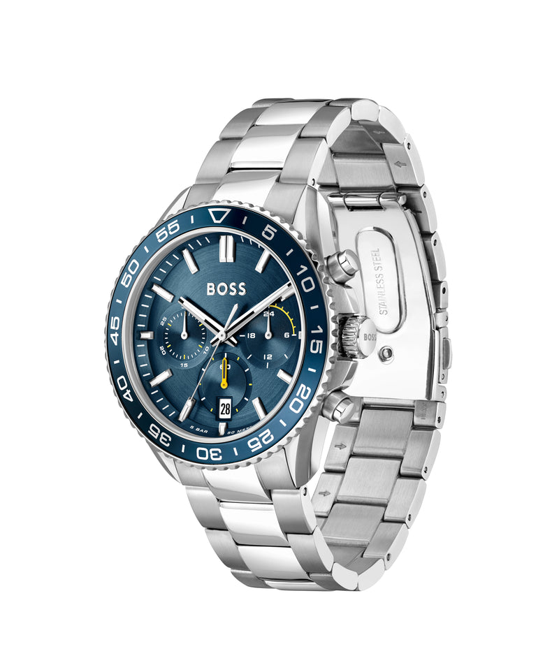 BOSS Mens Runner Blue Chronograph Dial Bracelet Watch Stainless Steel