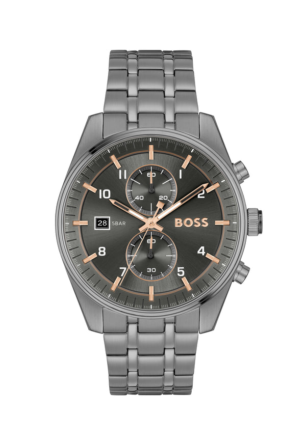 BOSS Mens Skytraveller Grey Dial Bracelet Watch Grey IP