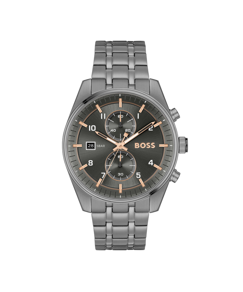 BOSS Mens Skytraveller Grey Dial Bracelet Watch Grey IP