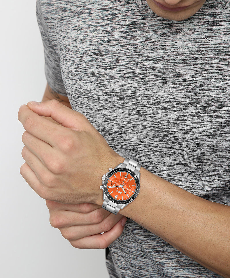 BOSS Mens Runner Orange Dial Bracelet Watch Stainless Steel *