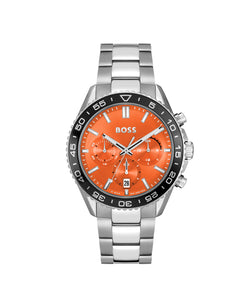 BOSS Mens Runner Orange Dial Bracelet Watch Stainless Steel *