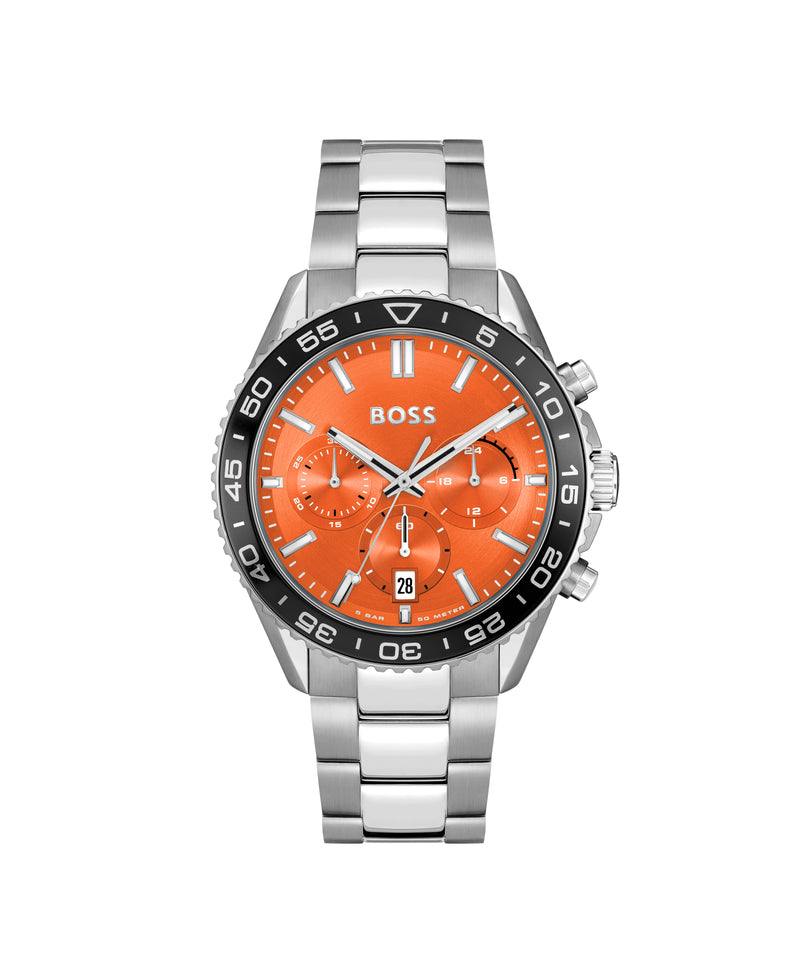 BOSS Mens Runner Orange Dial Bracelet Watch Stainless Steel *