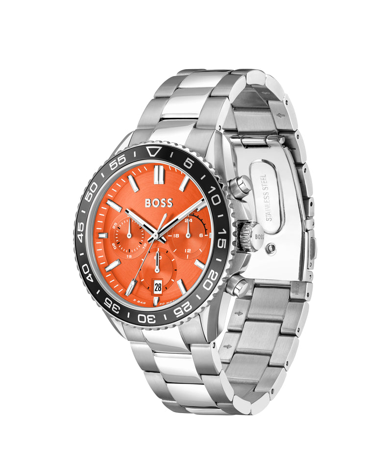 BOSS Mens Runner Orange Dial Bracelet Watch Stainless Steel *