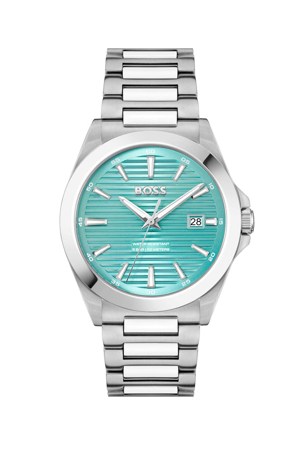 BOSS Mens Strike Turquoise Lined Dial Bracelet Watch Stainless Steel