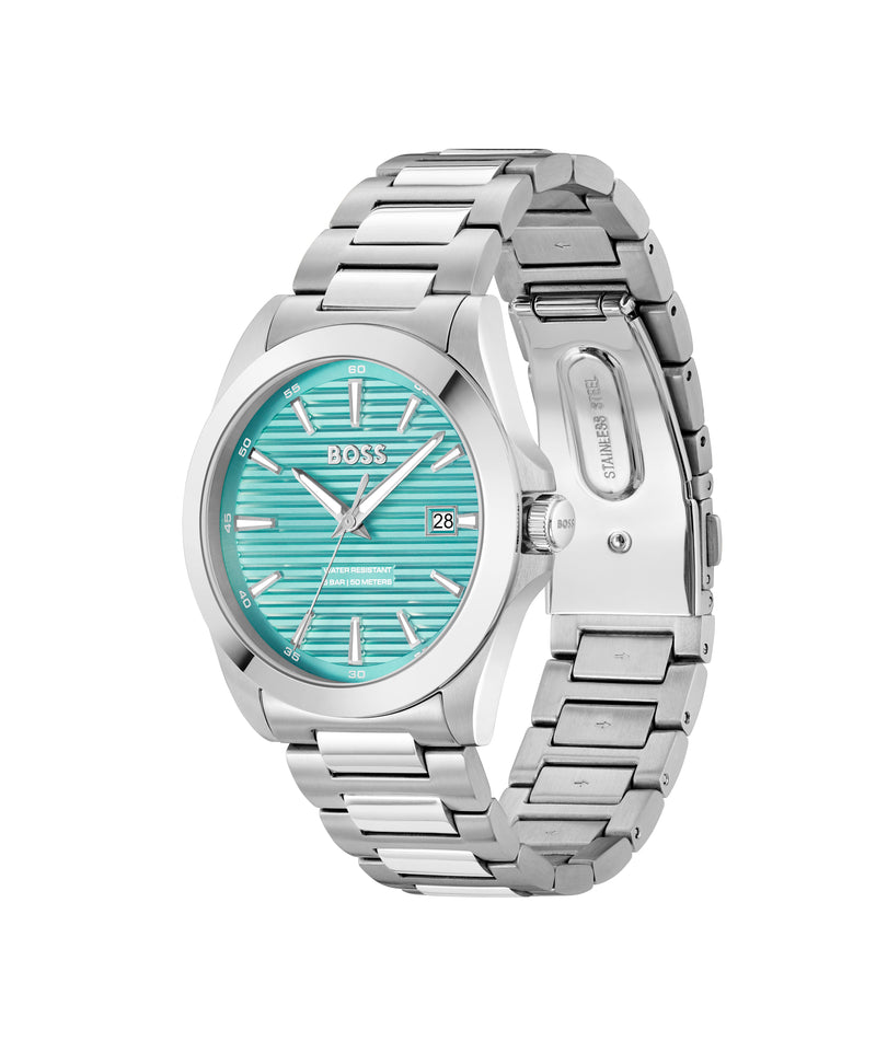 BOSS Mens Strike Turquoise Lined Dial Bracelet Watch Stainless Steel