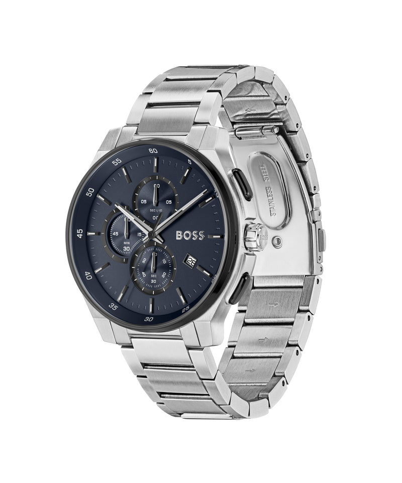 BOSS Mens Peak 2.0 Blue Chronograph Dial Bracelet Watch Stainless Steel