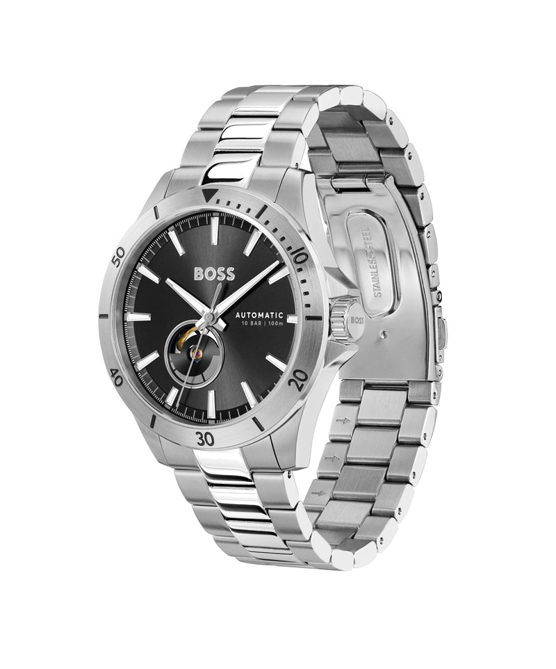 BOSS Mens Troper Automatic Black Dial Bracelet Stainless Steel Watch