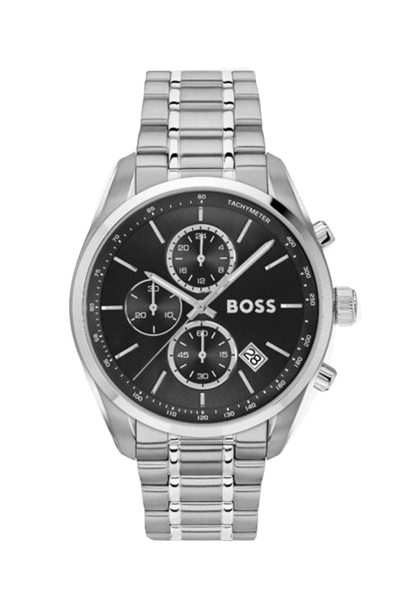 BOSS Mens Grand Prix Black Chronograph Dial Bracelet Watch Stainless Steel