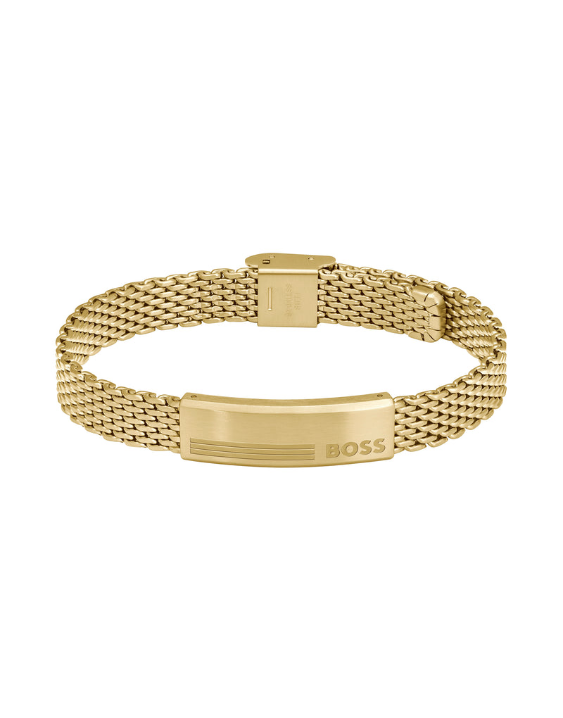 BOSS Mens Alen Mesh Bracelet Gold Plated Stainless Steel *