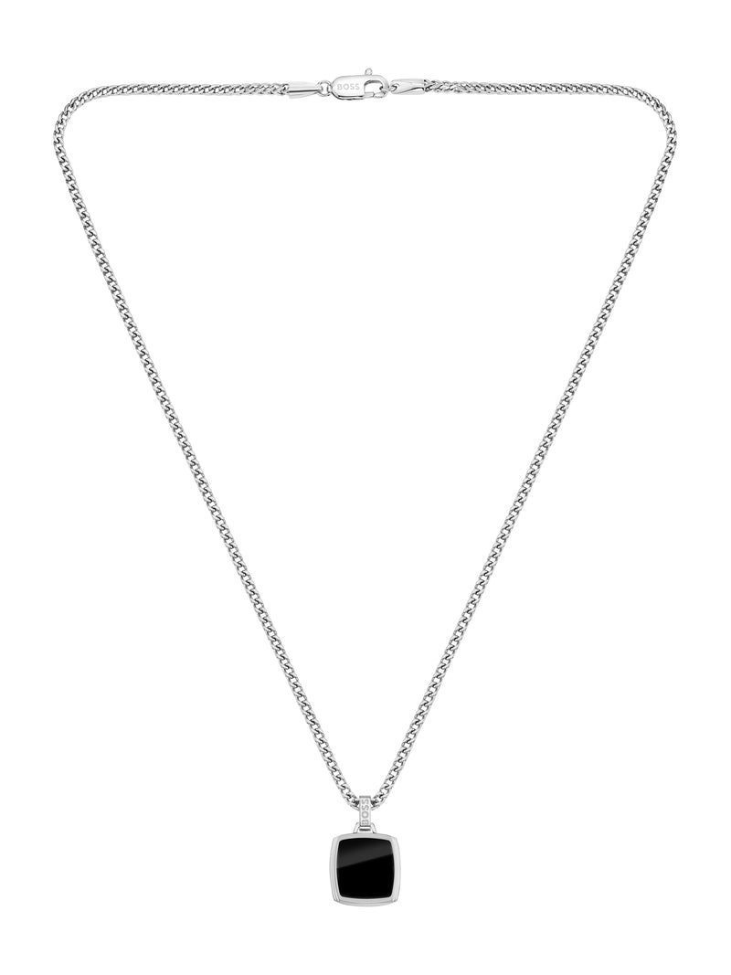 BOSS Mens Odell Square Pendant Black and Stainless Steel