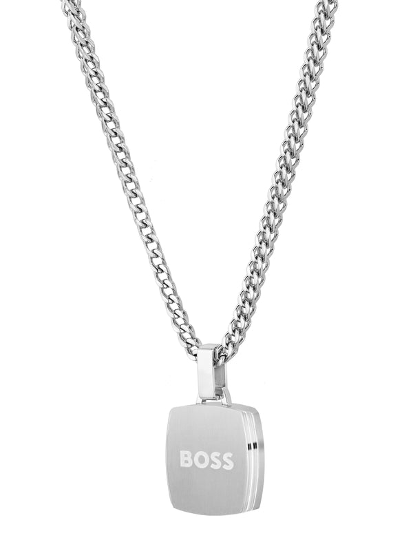 BOSS Mens Odell Square Pendant Black and Stainless Steel