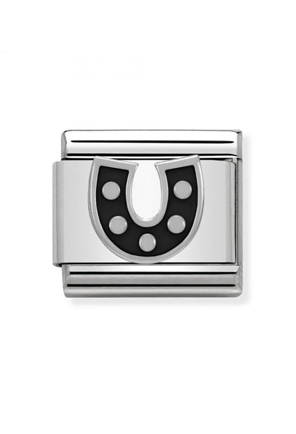 Nomination Composable Classic Link SYMBOLS Black Horseshoe in Stainless Steel Enamel & Silver 925