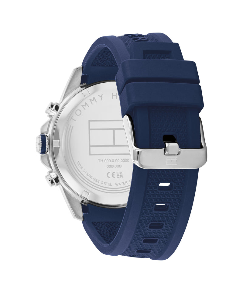 Tommy Hilfiger Mens Lars Blue Chronograph Dial Silicone Strap Watch