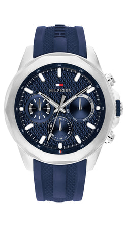 Tommy Hilfiger Mens Lars Blue Chronograph Dial Silicone Strap Watch