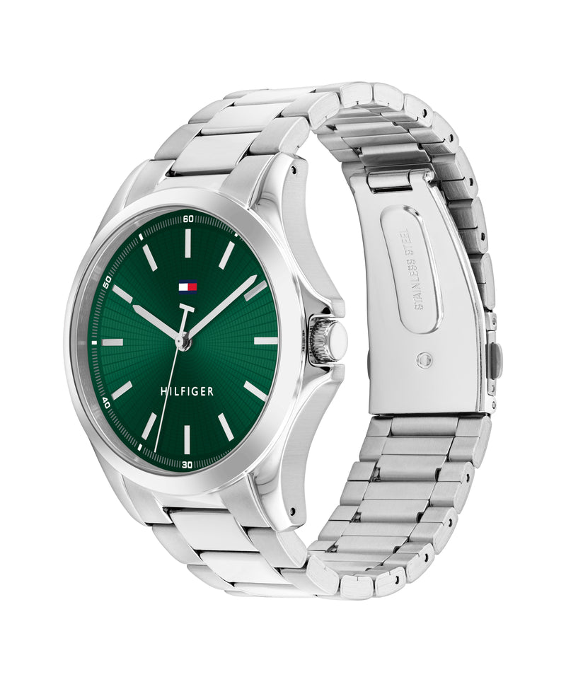 Tommy Hilfiger Mens Bruce Green Dial Bracelet Watch Stainless Steel