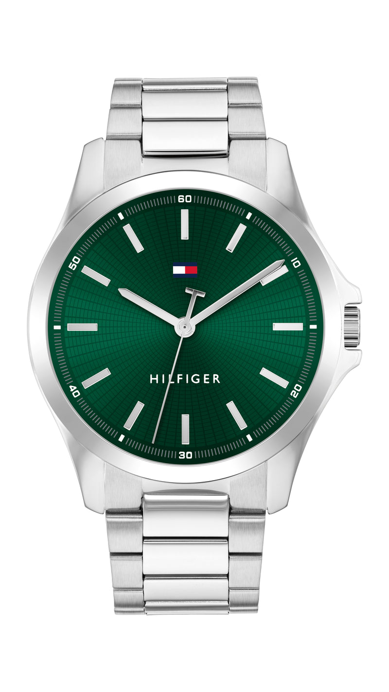 Tommy Hilfiger Mens Bruce Green Dial Bracelet Watch Stainless Steel