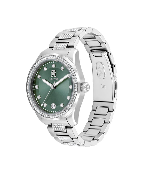 Tommy Hilfiger Ladies TH85 Crystals  Green Dial Bracelet Watch Stainless Steel