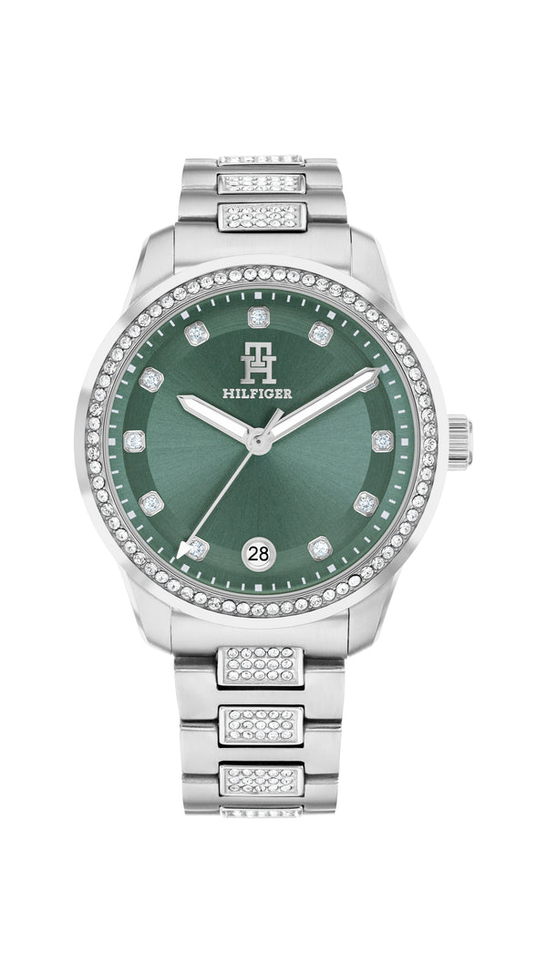 Tommy Hilfiger Ladies TH85 Crystals  Green Dial Bracelet Watch Stainless Steel