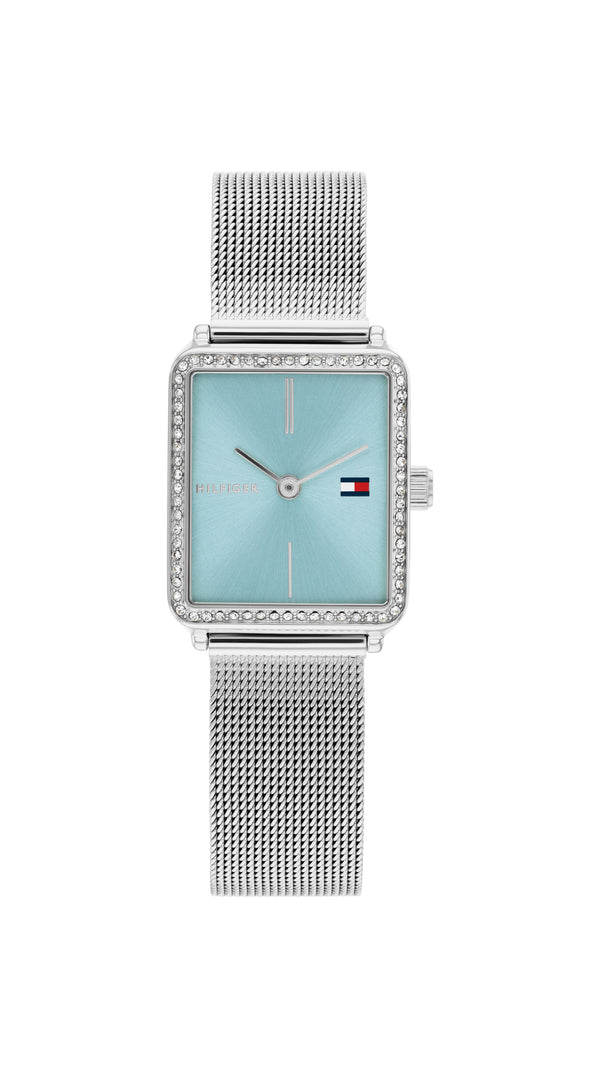 Tommy Hilfiger Ladies Tea Blue Dial Crystal Case Tea Mesh Bracelet Watch Stainless Steel