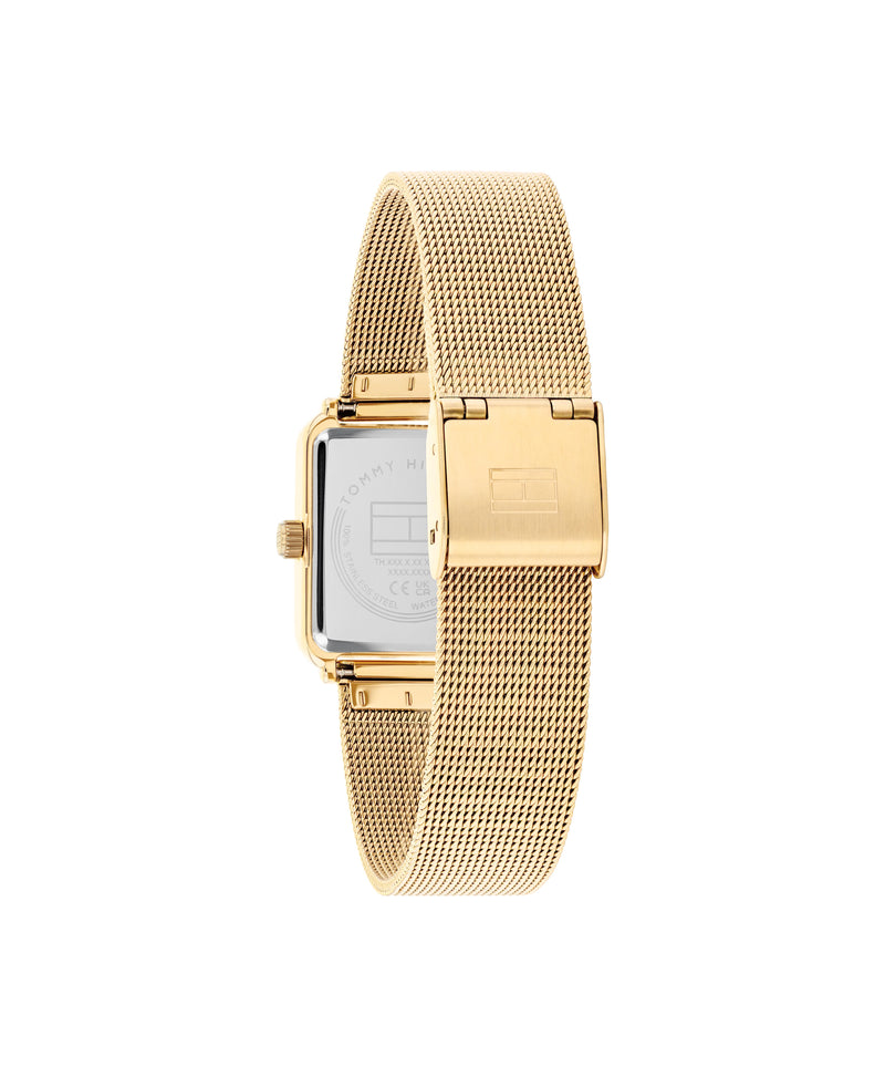 Tommy Hilfiger Ladies Tea Green Dial Crystal Case Mesh Bracelet Watch Gold Plated