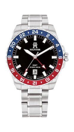 Tommy Hilfiger Mens TH85 Black Dial Pepsi Bezel Stainless Steel Bracelet Watch