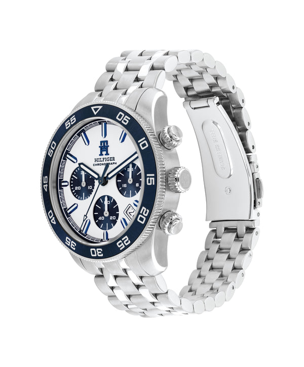 Tommy Hilfiger Mens TH85 White & Blue Chronograph Dial Bracelet Watch Stainless Steel