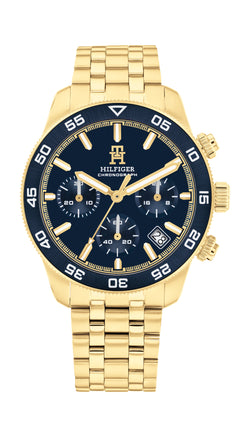 Tommy Hilfiger Mens TH85 Blue Chronograph Dial Bracelet Watch Gold Plated Stainless Steel