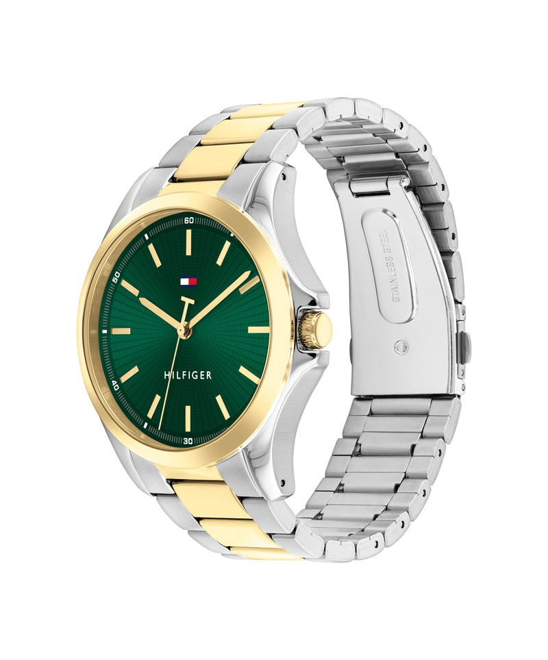 Tommy Hilfiger Mens Bruce Green Dial Bracelet Watch Two-Tone