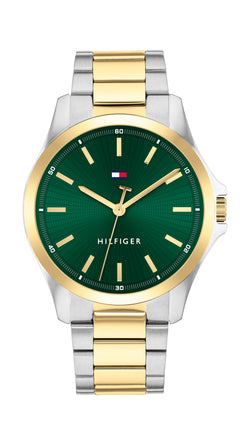 Tommy Hilfiger Mens Bruce Green Dial Bracelet Watch Two-Tone