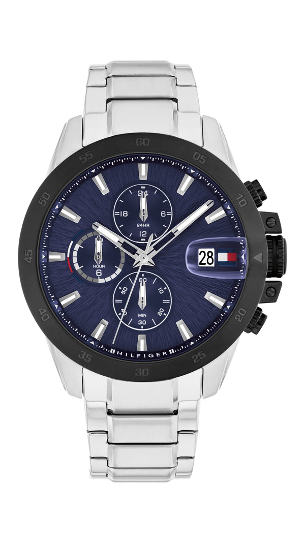 Tommy Hilfiger Mens Jason Blue Chronograph Dial Bracelet Watch Stainless Steel