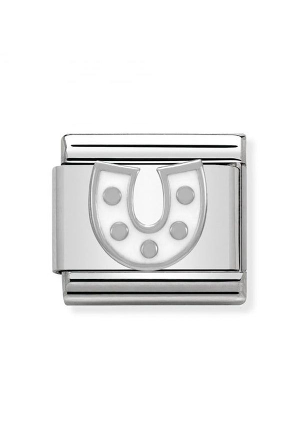 Nomination Composable Classic Link SYMBOLS White Horseshoe in Stainless Steel Enamel & Silver 925