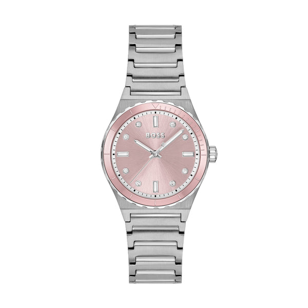 BOSS Ladies Candor Sport Pink Crystal Dial Bracelet Watch Stainless Steel