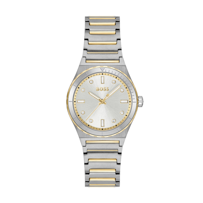 BOSS Ladies Candor Sport Silver Crystal Dial Bracelet Watch Stainless Steel/Gold Plated